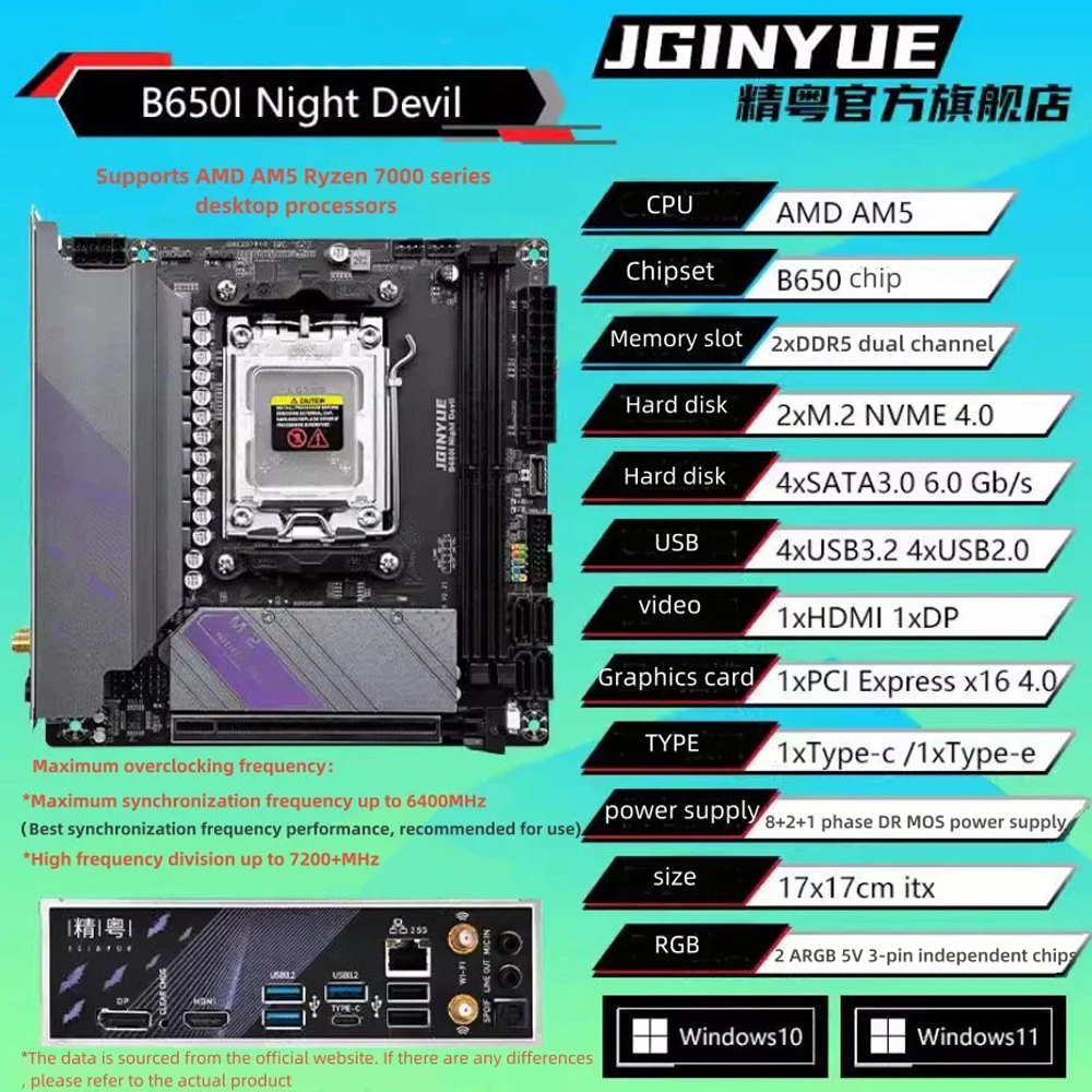 JGINYUE B650 ITX Motherboard S - Pc Gaming Amd Ryzen 5 incelemesi ve fiyatı