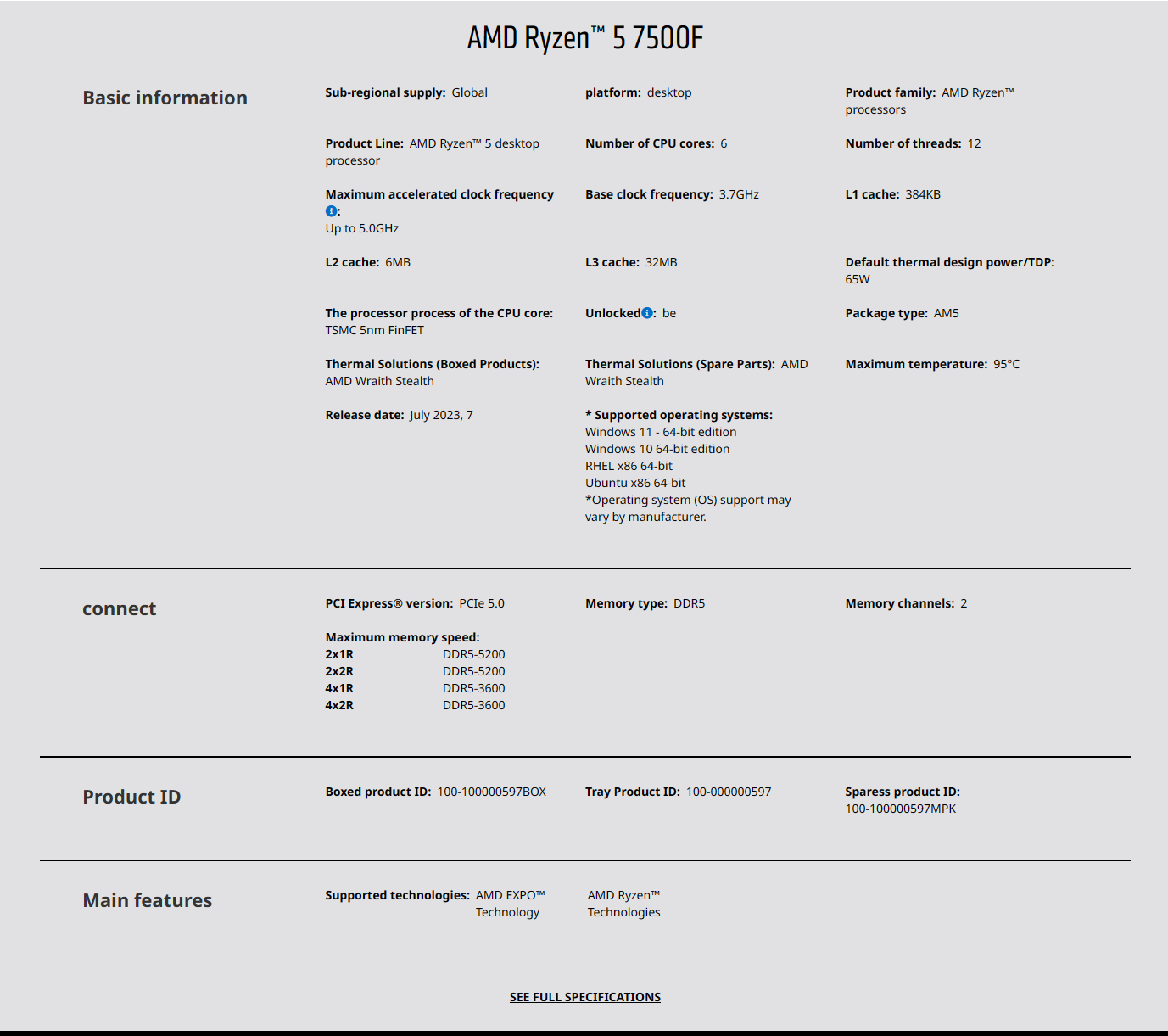 AMD Ryzen 5 7500F CPU AMD R5 7 - Pc Gaming Amd Ryzen 5 incelemesi ve fiyatı